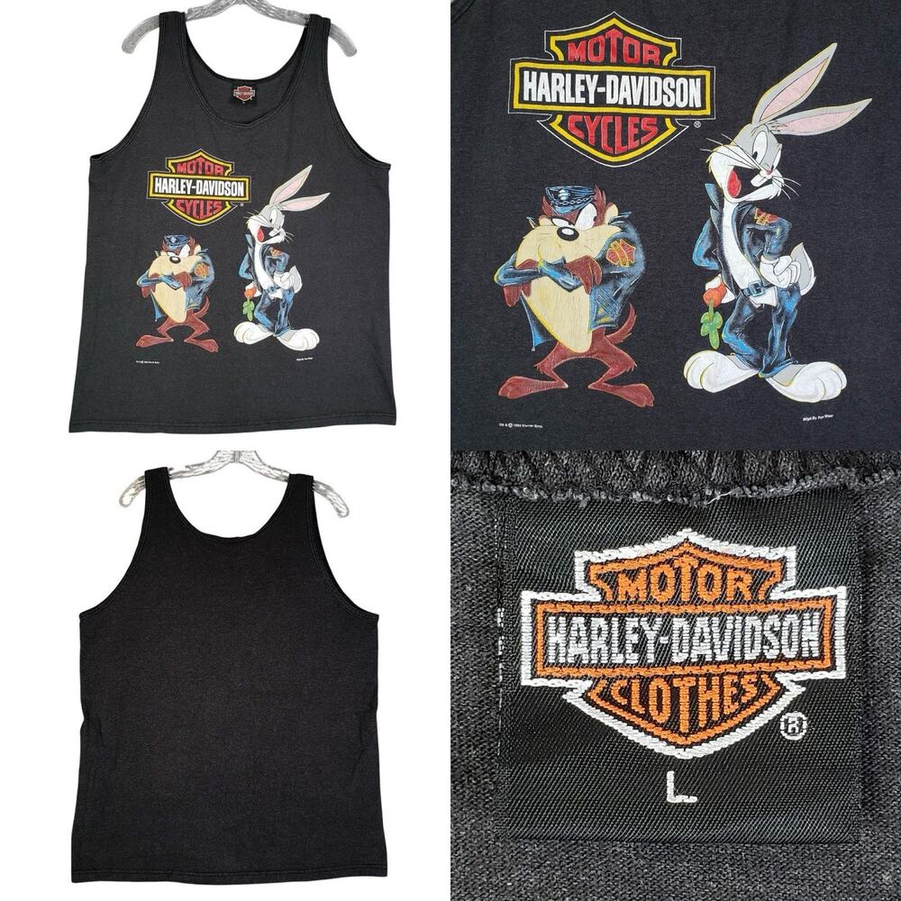 Vintage Harley-Davidson Taz Looney Tunes Tank Top Mens Large Motorcycle USA 90s